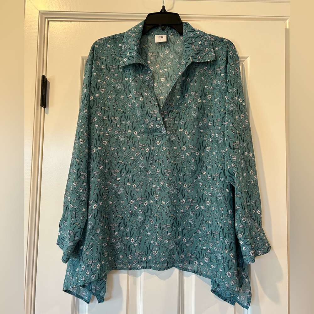 CAbi Teal Floral Blouse